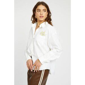 FRENCHMAUVE Women's Filla Linen shirt with Embroidery Size 2X In White
